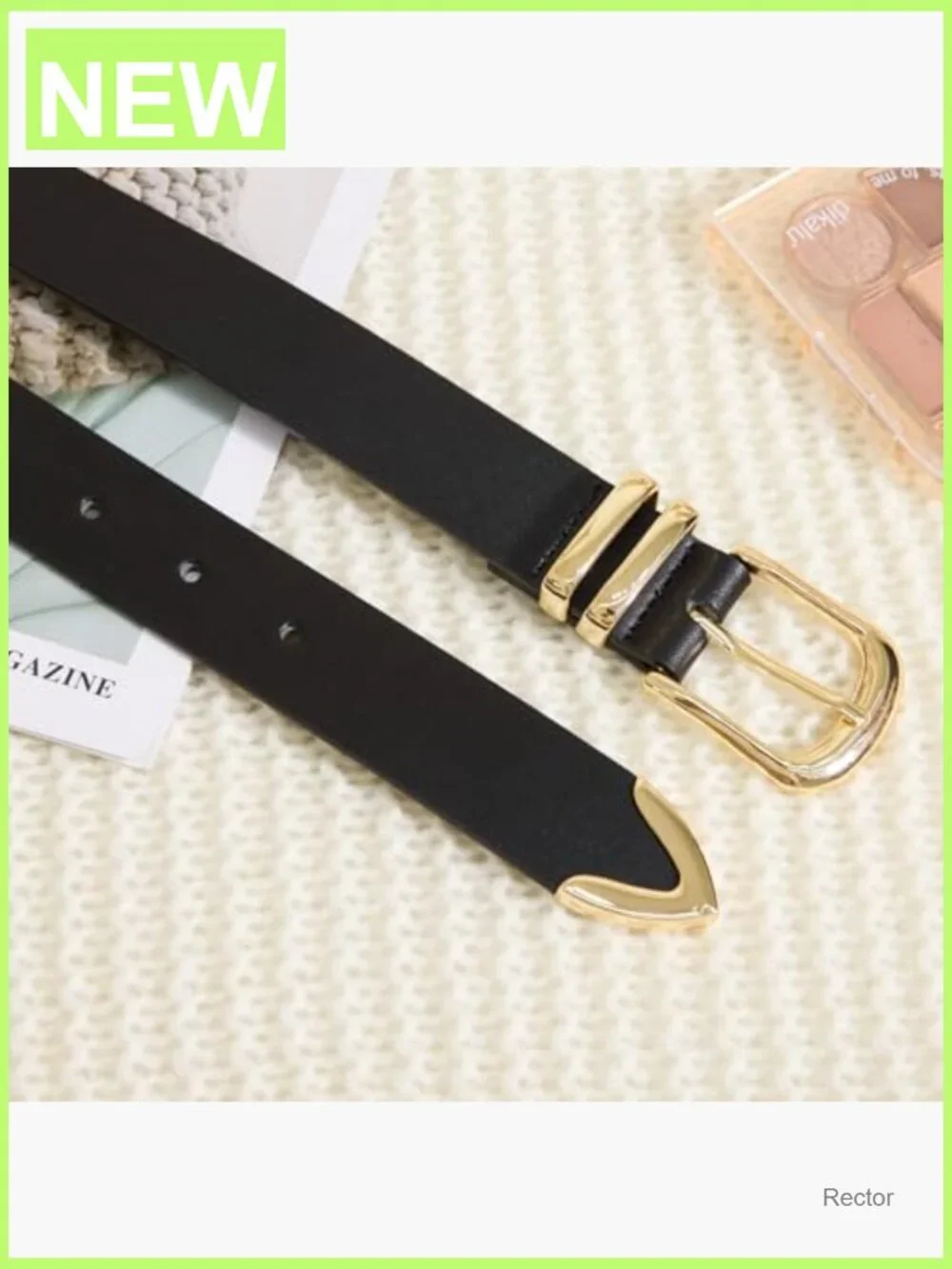 Faux Leather Waist Belt with Gold Buckle - 1.4 Inch Wide
